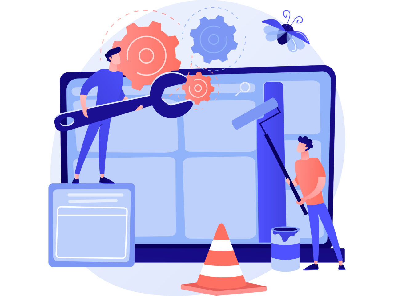 Website maintenance abstract concept vector illustration. Website service, webpage seo maintenance, web design, corporate site professional support, security analysis, update abstract metaphor.